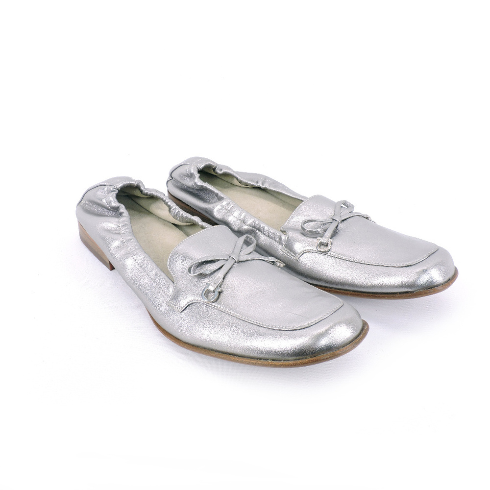 Salvatore Ferragamo Silver Elastic Ballet Flats